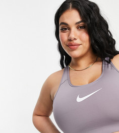 Серо-коричневый бюстгальтер с логотипом-галочкой Nike Training Plus-Фиолетовый цвет