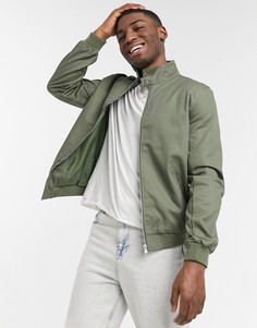 Куртка Харрингтон цвета хаки с воротником-трубой ASOS DESIGN-Зеленый