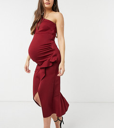 Облегающее платье на одно плечо винного цвета с оборкой True Violet Maternity-Красный