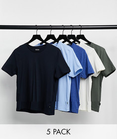 Набор из 5 футболок темно-синего/синего/хаки/бежевого/черного цветов Burton Menswear-Многоцветный