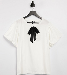 Белая футболка с пышными рукавами и черным бантом Vero Moda Curve-Белый