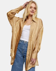 Атласная рубашка в стиле oversized золотистого цвета Topshop-Золотистый