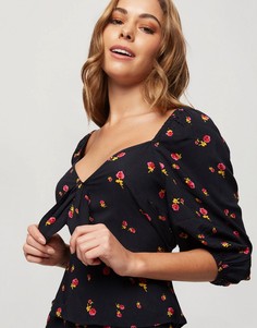 Блузка с цветочным принтом и завязкой Miss Selfridge-Черный цвет
