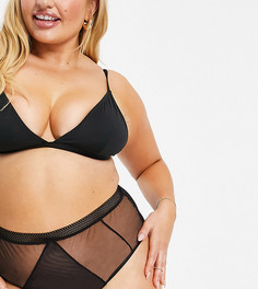 Трусики-бразильяно из сетки с высокой талией ASOS DESIGN Curve Fleur-Черный цвет