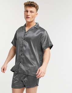 Атласная пижама в классическую полоску с рубашкой и шортами ASOS DESIGN-Голубой