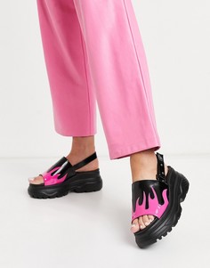 Черные сандалии из искусственной кожи на массивной подошве с принтом в виде огня Koi Footwear Ebo-Черный цвет