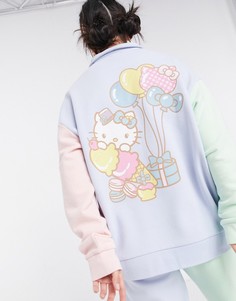 Oversized-свитшот в стиле колор блок с воротником поло от комплекта New Girl Order x Hello Kitty-Голубой