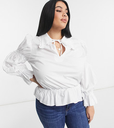 Рубашка из поплина с кружевным воротником Fashion Union Plus-Белый