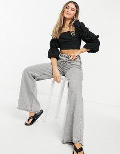 Черный ярусный топ с квадратным вырезом и пышными рукавами Forever New-Черный цвет