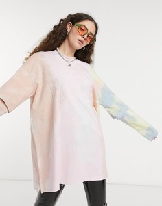 Бежевая футболка из органического хлопка с многослойными рукавами с принтом тай-дай Weekday Grand-Многоцветный