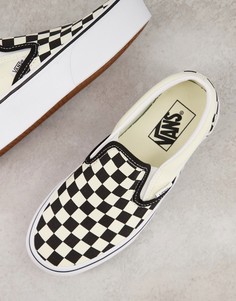 Черно-белые кеды-слипоны на платформе в шахматную клетку Vans Slip-On Platform 2.0-Белый