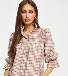 Свободная блузка с оборками в коричневую клетку Missguided-Коричневый цвет