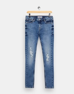 Синие выбеленные облегающие джинсы с напылением и рваной отделкой Topman-Голубой
