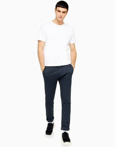 Эластичные зауженные чиносы темно-синего цвета Topman-Голубой