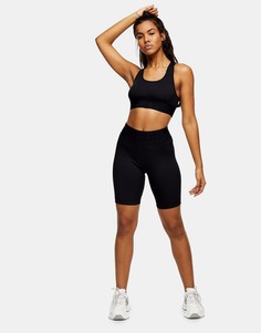 Черные спортивные леггинсы в рубчик Topshop Active-Коричневый цвет