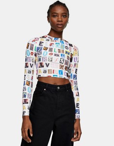 Разноцветный топ с длинными рукавами и принтом из букв алфавита Topshop-Многоцветный