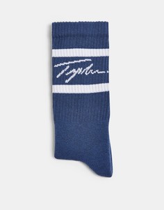 Темно-синие носки с двойной полоской и логотипом Topman-Голубой