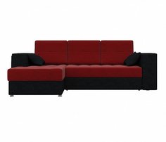 Угловой диван левый Атлантис Микровельвет Красный/Черный Bravo