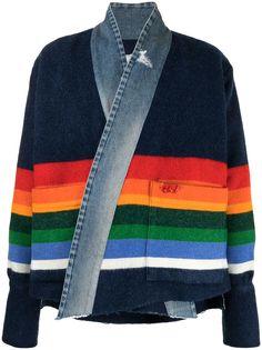 Greg Lauren полосатый кардиган с джинсовыми вставками