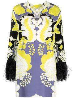 Valentino платье с перьями и цветочным принтом