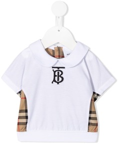 Burberry Kids футболка с воротником Питер Пэн и вставками в клетку Vintage Check