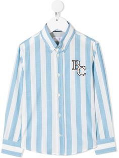 Brunello Cucinelli Kids полосатая рубашка с логотипом