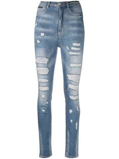 Philipp Plein джинсы с завышенной талией и эффектом потертости