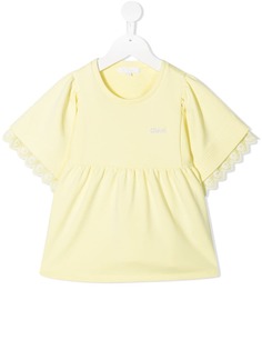 Chloé Kids футболка с вышитым логотипом и сборками