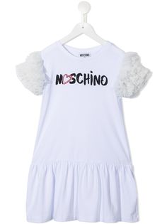 Moschino Kids платье-футболка с оборками и логотипом