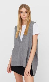 Stradivarius Жилет Оверсайз С V-Образным Вырезом Серый Средний Xxs