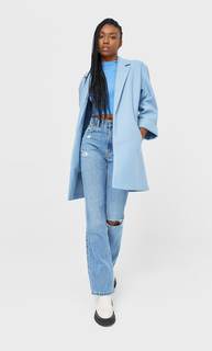 Stradivarius Пальто Из Трикотажной Ткани С Начёсом Небесно-Голубой Xs