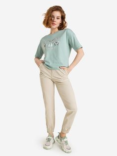 Бежевые джинсы-джоггеры с высокой талией Gloria Jeans