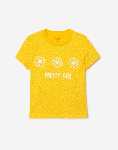 Жёлтая футболка с принтом Pretty girl для девочки Gloria Jeans