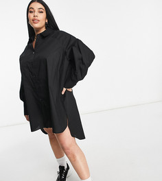 Черное платье-рубашка в стиле oversized с объемными рукавами Threadbare Plus Size-Черный цвет