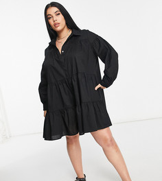 Черное ярусное платье-рубашка Threadbare Plus Size-Черный цвет