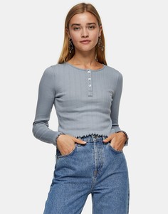 Синий топ с длинными рукавами на пуговицах спереди Topshop-Голубой