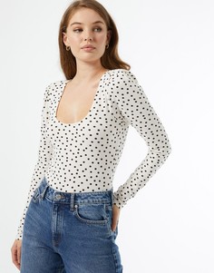 Белое боди с длинными рукавами, бантом на спине и черным принтом Miss Selfridge-Многоцветный