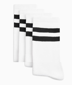 Набор из четырех пар белых носков с черными полосками Topman-Белый
