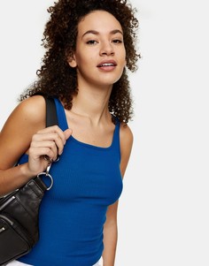 Синяя майка в рубчик с квадратным вырезом Topshop-Синий