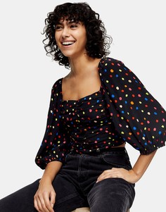 Кроп-топ со сборками и принтом в разноцветный горошек Topshop-Мульти