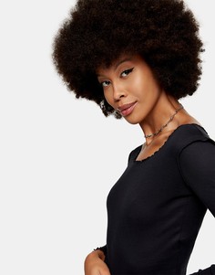 Черный топ с длинными рукавами и фигурным краем Topshop-Черный цвет