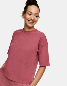Розовая oversized-футболка с эффектом кислотной стирки Topshop-Розовый цвет
