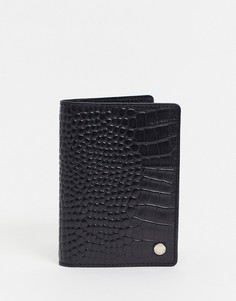 Черная кожаная обложка для паспорта с отделкой под кожу крокодила Paul Costelloe-Черный