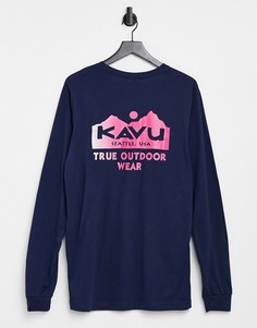 Темно-синий лонгслив с принтом на спинке и логотипом Kavu-Розовый цвет