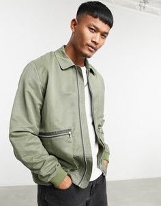 Куртка Харрингтон цвета хаки с контрастной окантовкой ASOS DESIGN-Зеленый цвет