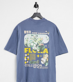 Голубая oversized-футболка с принтом COLLUSION Unisex-Голубой