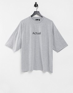 Серая меланжевая oversized футболка с логотипом на груди ASOS Actual-Серый
