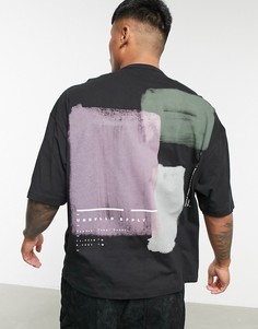 Oversized-футболка с абстрактным принтом на спине и контрастной строчкой ASOS Unrvlld Supply-Черный цвет