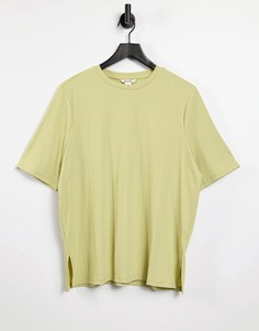 Трикотажная футболка цвета хаки в стиле oversized в рубчик Monki Gill-Зеленый цвет