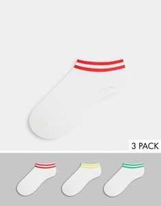 Набор из 3 пар носков до щиколотки с полосками красного, зеленого и желтого цвета French Connection-Белый